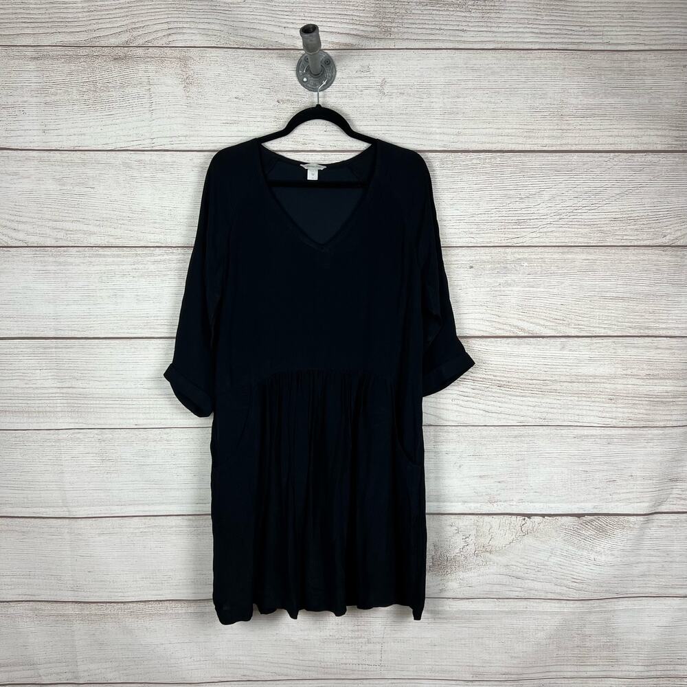 Garnet Hill Women's Black Shiny Coated Drop Waist Classic Dress Size 12